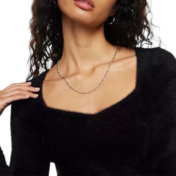 Aritzia Sunday Best Black Elsie Sweetheart Neck Fuzzy Sweater Size XL NWT - Picture 3 of 10